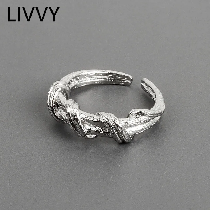 

LIVVY Silver Color Fashion Simple Twist Rope Rings Women Opening Geometric Jewelry 2021 Trend