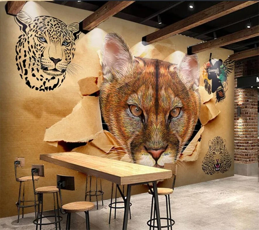 wellyu Custom large 3d murals fashion home decoration 3D retro leopard bar internet cafe tooling background wall wallpaper