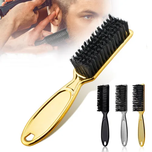 Imagen 2 del producto Mango de plástico, cepillo de Limpieza del cabello suave para peluquería, plumero para el cuello de peluquero, peine para quitar el cabello roto, herramientas de estilismo, peine dorado