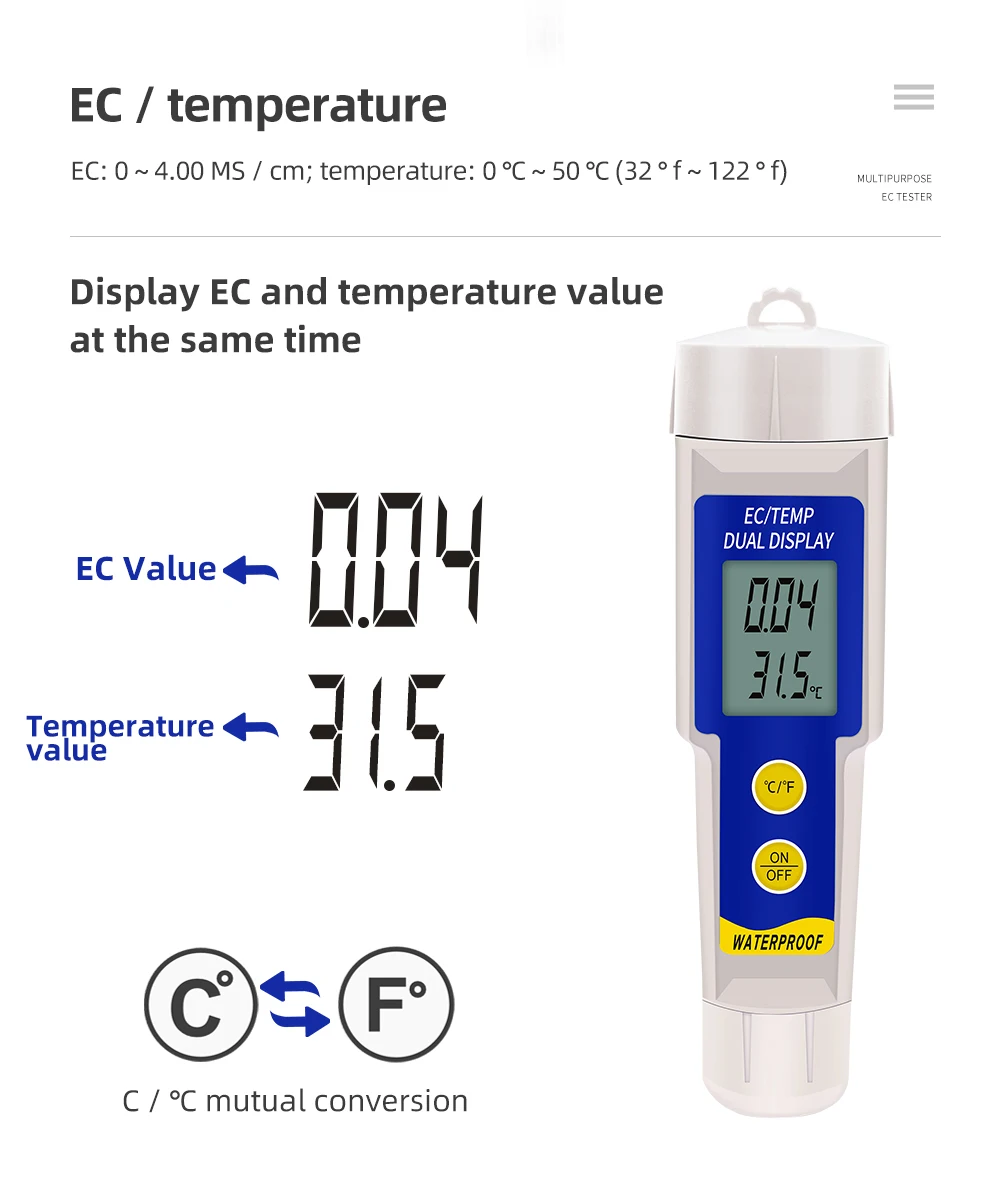 EC-315 2 w 1 Tester EC gleby Wielofunkcyjny wodoodporny miernik gleby roślinnej EC ppm CF Meter Tester przewodności do akwarium laboratoryjnego