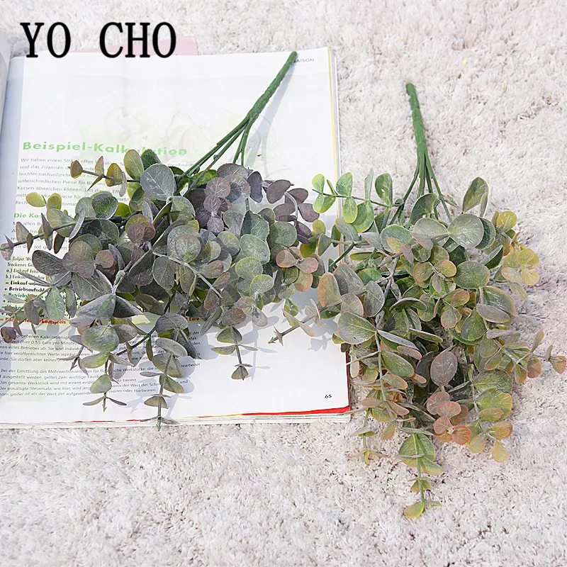 YO CHO Artificial Plant Eucalyptus Leaves Plastic Green Plants Fake Eucalyptus Leaves DIY Home Wedding Forest Style Decorations