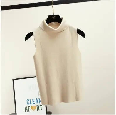 KBAT 2023 Summer Sleeveless Tops Women Knitted Sweater Turtleneck Pullover Female T-shirt Breathable Tee Shirt Knitwear