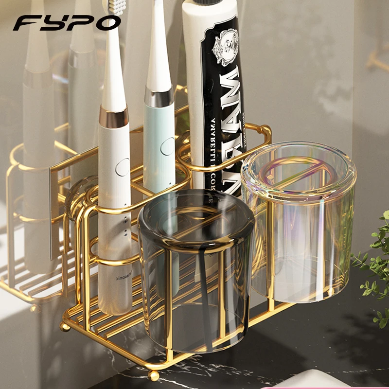 Fypo Toothbrush Holder Toothpaste Storage Rack Wall Mounted Razor Toothbrush Dispenser Bathroom Storage Rack Bathroom Accessorie