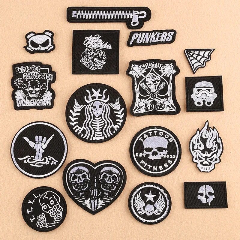 Black White Words Clothes Patch Iron On Letter Embroideried Stickers Patches for Clothing Jacket Jeans Fabric DIY Badge Appliue