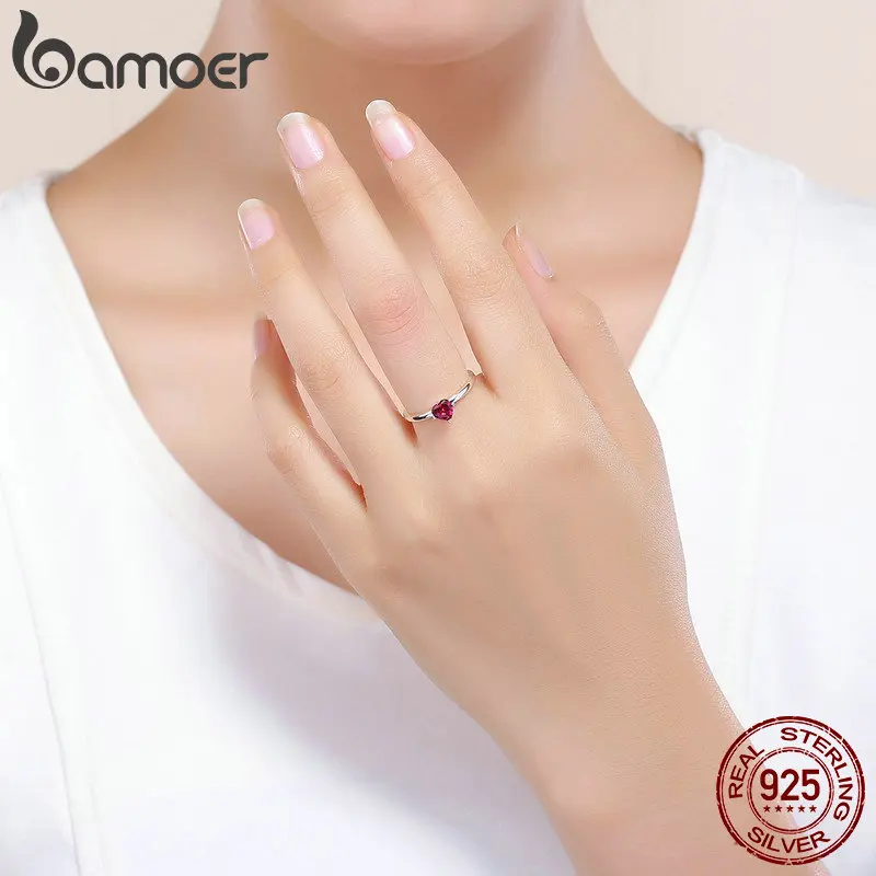 BAMOER Authentic 100% 925 Sterling Silver Ring Love Heart Ring Original Wedding Jewelry Gift For Women SCR389