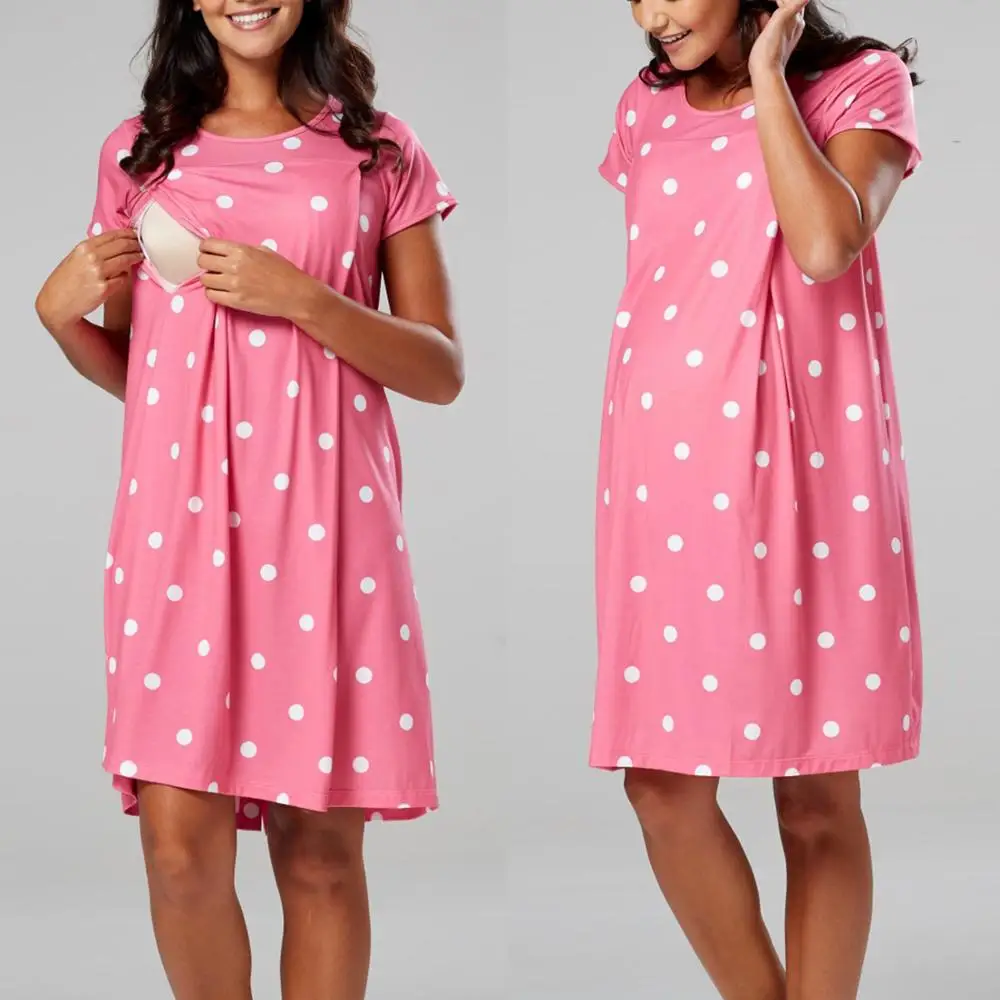 Maternidade pijamas de amamentação camisola sexy manga curta sleepwear nightie mães pijamas de enfermagem grávida vestido