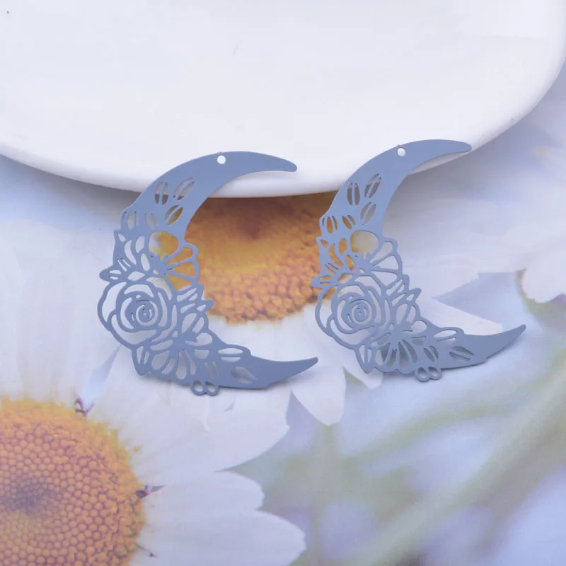 30 Stück AB6787 35*31mm Messing Bemalte Mond- und Blumenanhänger DIY Schmuck Ohrring-Zubehör – Detail 6