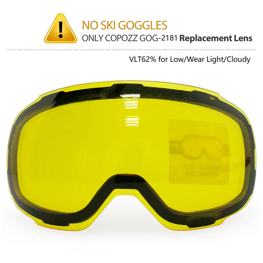 Original Yellow Graced Magnetic Lens for ski goggles GOG-2181 anti-fog UV400 ski glasses snow goggles Night Skiing(Only Lens)