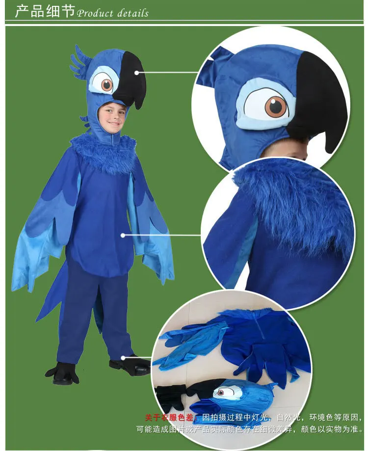 Genuine Kids Like Deluxe Rio Jewel Costume Children Halloween Party Cosplay Bule Parrot Girls Fancy Dressing-up