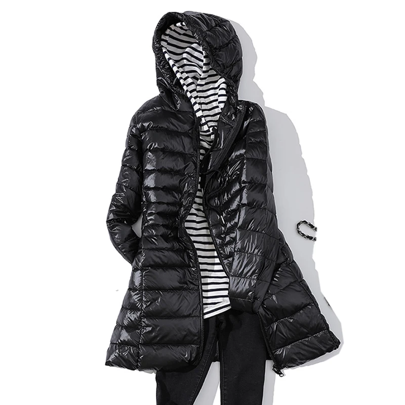 Winter Woman Padded Hooded Long Jacket White Duck Down Female coat Ultra Light Slim Solid Jackets Coat Portable Parkas