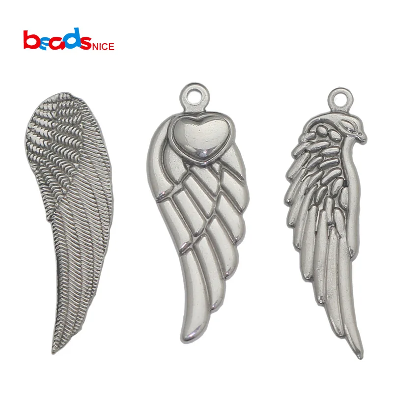 Beadsnice ID39683smt2 Feather Charm Pendant Stainless Steel Angel Wing Pendant Necklace Accessories