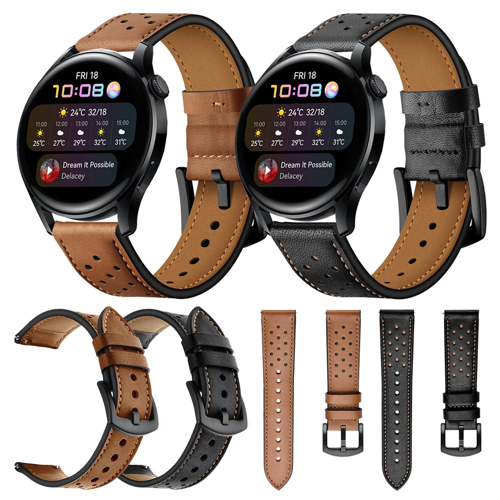 Brown/Black Leather Watchband For HUAWEI WATCH 3 46mm Watch Strap GT 2 Pro Band Wristband For HONOR MagicWatch 2 42m Bracelet