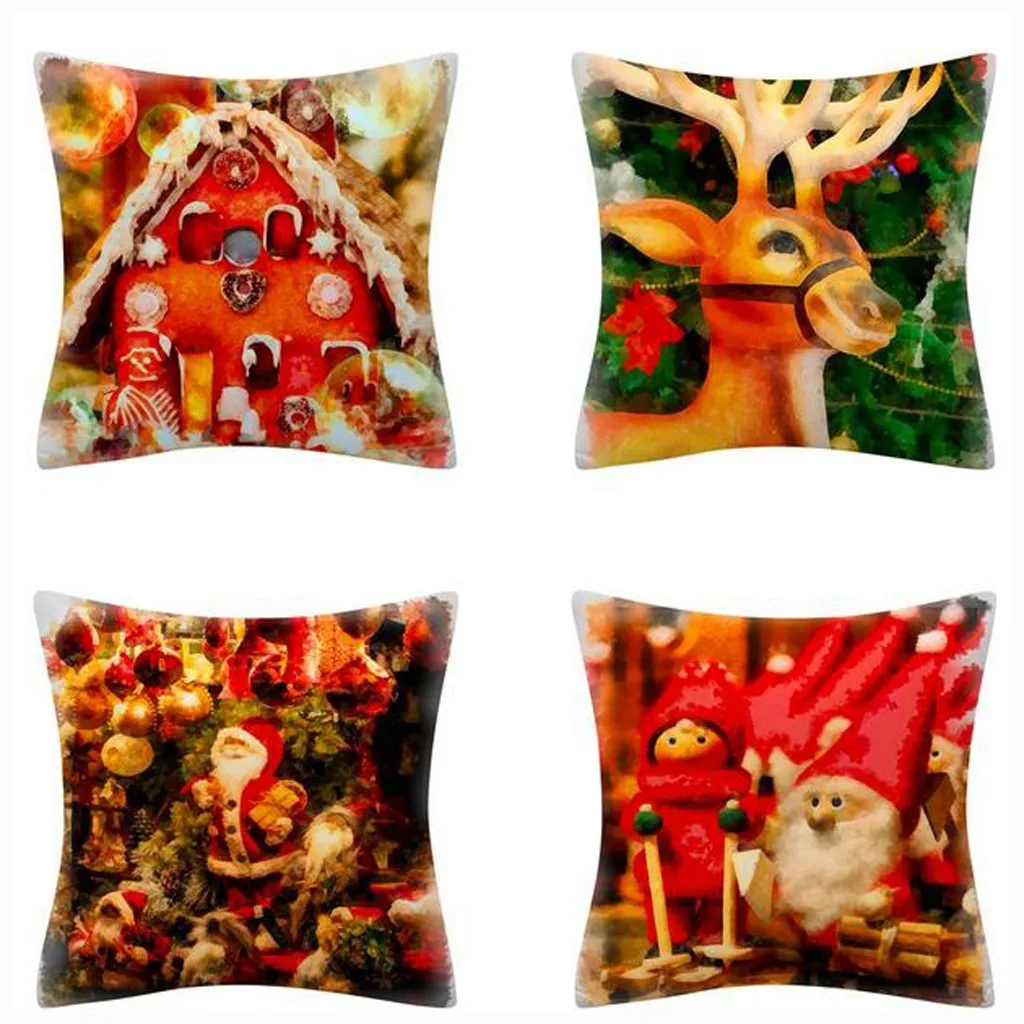 Cartoon Fantasy Christmas Pillowcase Polyester Cover Pillowcase Merry Christmas Printed Decorative Pillows Sofa Cushions Navidad