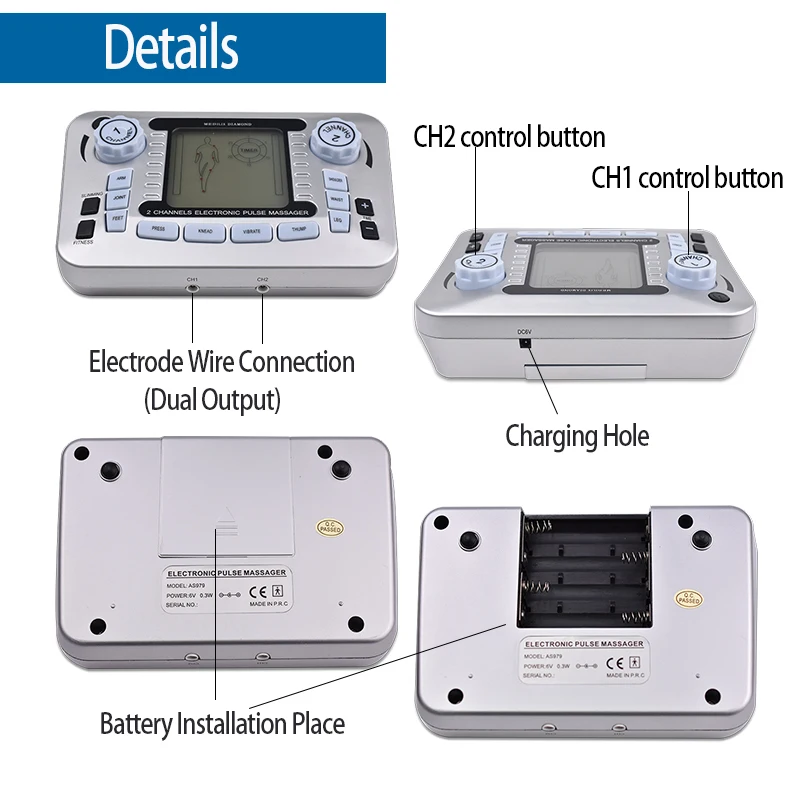 Electric Pulse Massager Tens EMS Muscle Stimulator 12Modes Digital Therapy Machine Massager Pain Relief Tool Health Care Machine