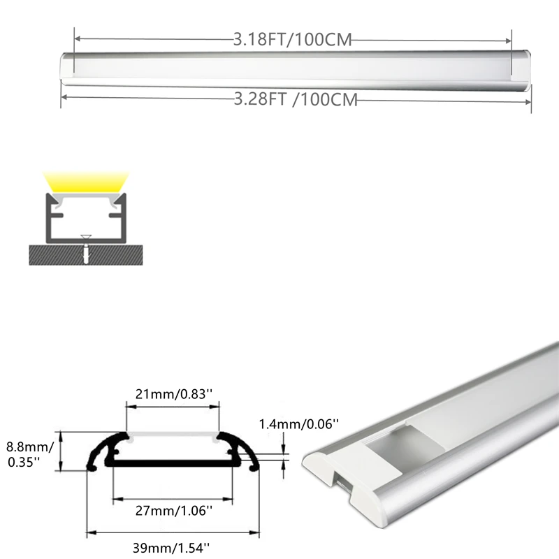 Imagem -02 - Difusor de Canal de Alumínio de Led Pacote com 10 Unidades Tamanho 1m 40 Tamanhos 26 mm de Largura Faixa Dupla Debaixo do Armário Revestimento de Perfil