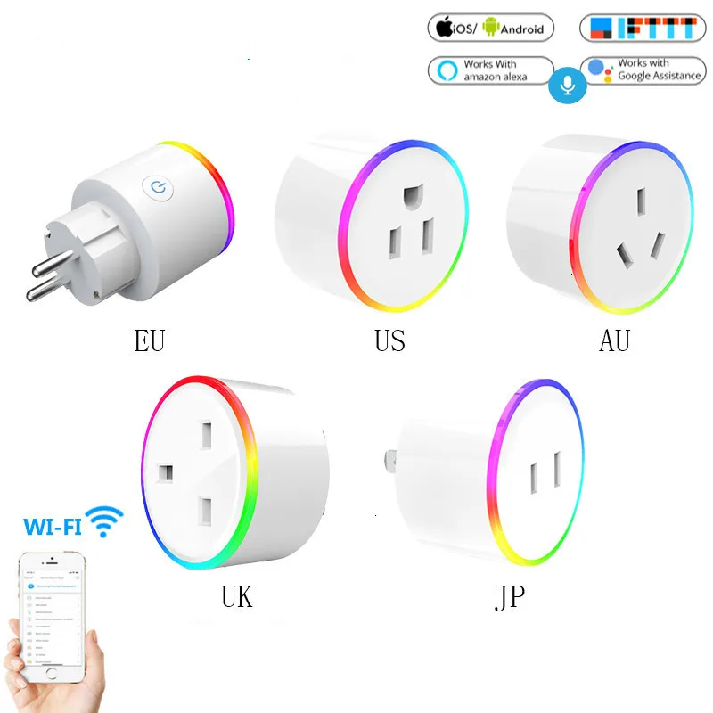 

EU US UK AU Wifi Smart Home Outlet Plug Socket Tuya APP Voice Remote Control RGB Wireless Power Socket Support Alexa Google Home