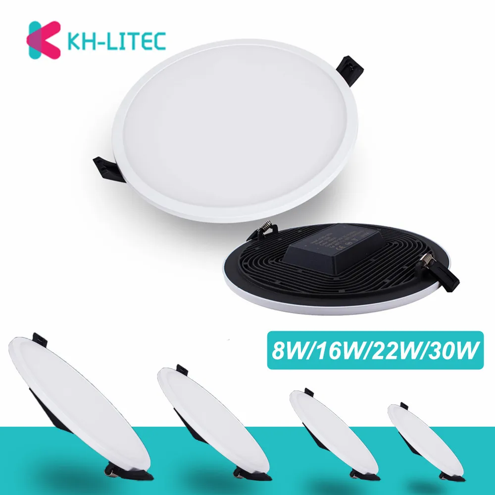 

KHLITEC Ultra Thin LED Panel Downlight 8W 16W 22W 30W Round/Square LED Ceiling Recessed Lights Power Supply Included SMD4014