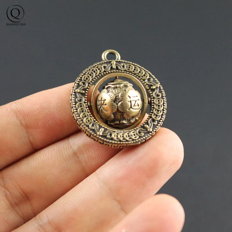Chinese Characters Blessing Globe Keychain Fashion Rotating Money Lucky Copper Ball Keychain Jewelry For Men Women Birthday Gift