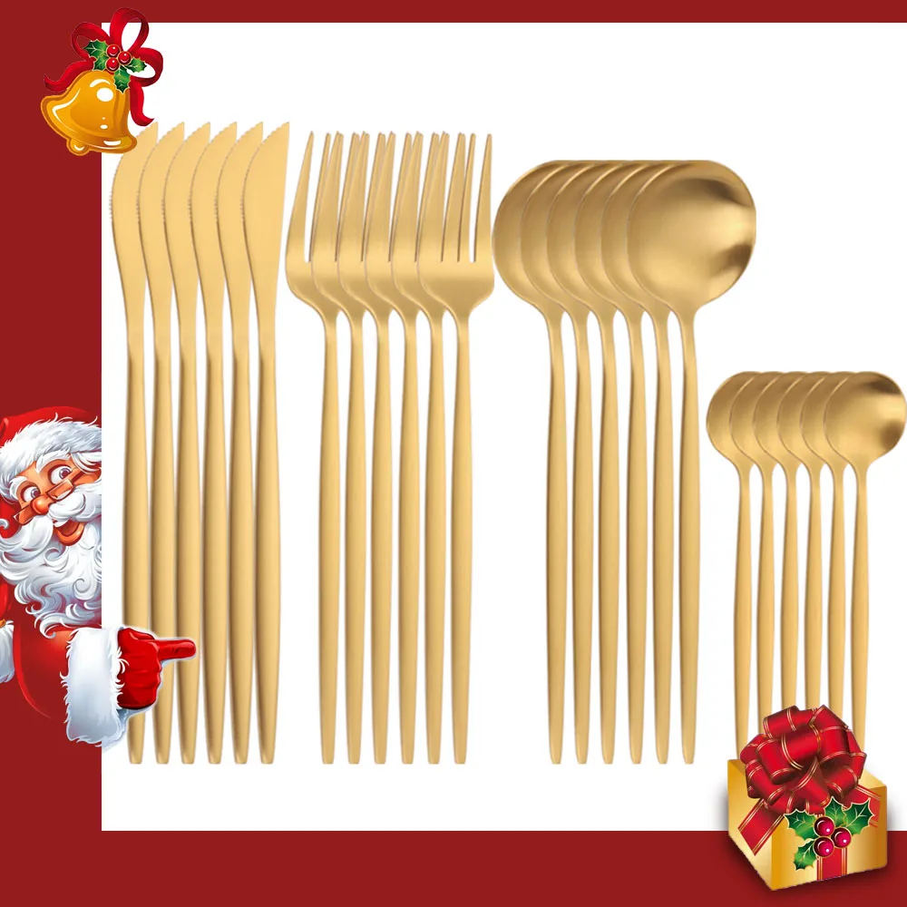 SPKLIFEY Gold Cutlery 24 Pcs Golden Cutlery Set Stainless Steel Dinnerware Set Spoon Set Tableware Forks Knives Spoons New