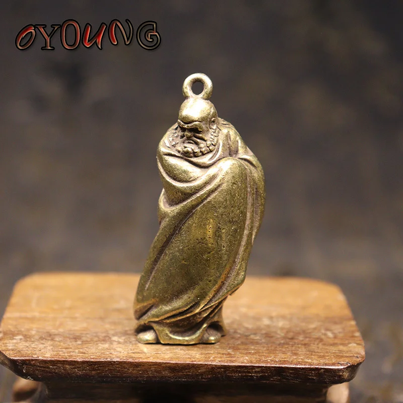 Antique Bronze Chinese Taoist Founder Lao Zi Figurines Key Chain Pendants Vintage Copper Buddha Lao-Tzu Statue Decors Keychains