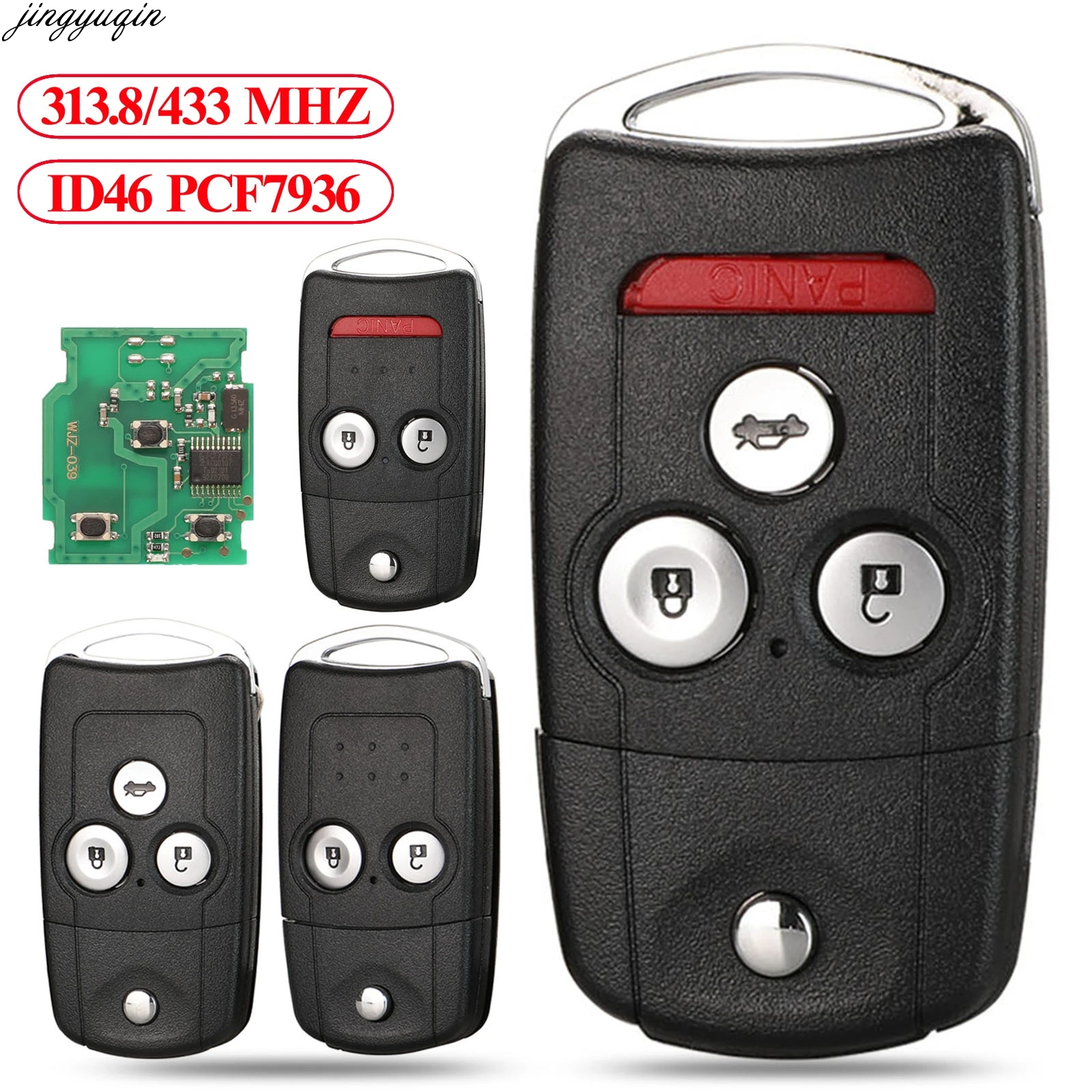 

Jingyuqin Remote Control Car Key 313.8/433MHZ ID46 PCF7936 Chip For Honda CR-V Jazz HON66 2 Buttons Uncut Blade Folding Flip Fob