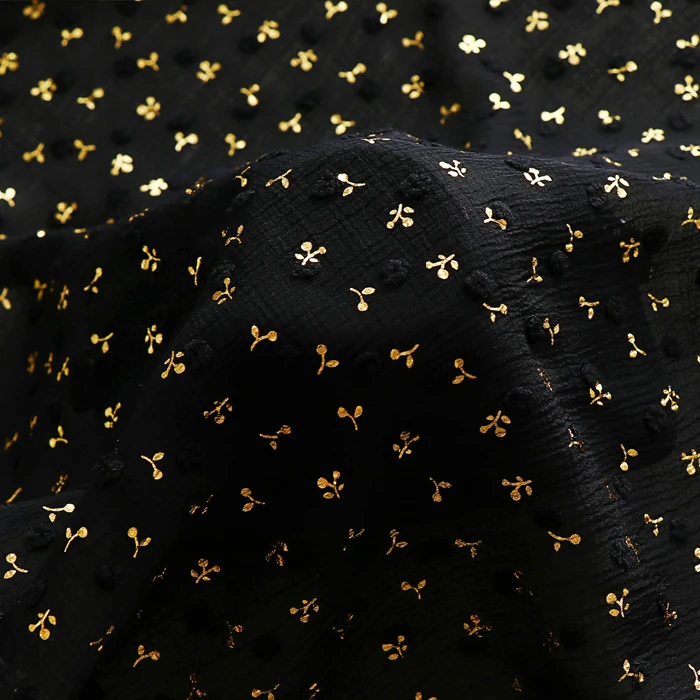 

Black Jacquard Bronzing Chiffon Fabric Polka Dot Cut Flower Texture Folds For Shirt Dress Fabric