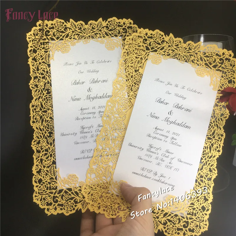 

12x17cm 20pcs laser cutting Flower Lace delicate paper RSVP invitation card wedding table menu card with customized text card