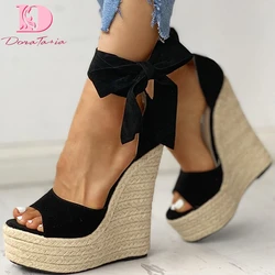 Doratasia brand design sexy platform wedges high heels Shoes sandals woman Straw Summer Party ankle-wrap Shoes Woman sandals