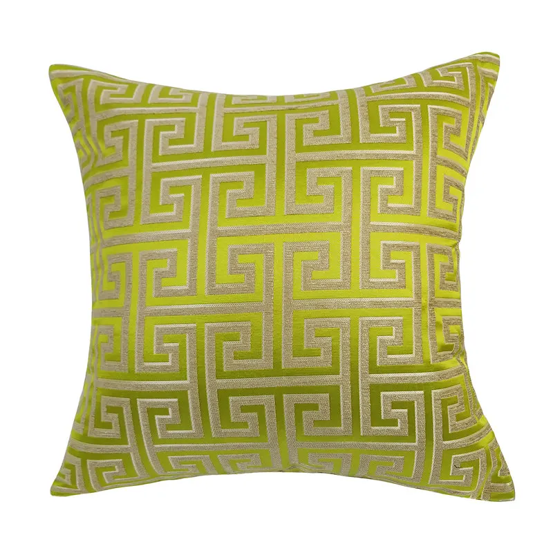 Modern Gold Green Geometric Woven Jacquard Home Fashion CHENILLE Cushion Cover Decorative Square Custom Pillow Case 18x18inch