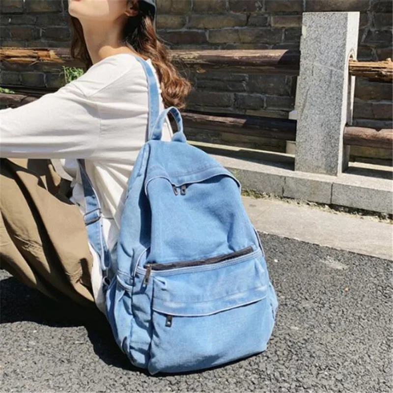 2021 Vintage Style Jeans Backpacks Bags Large Size School Bags Denim Travel Bags Kroean Style Bags Drop Shipping M759