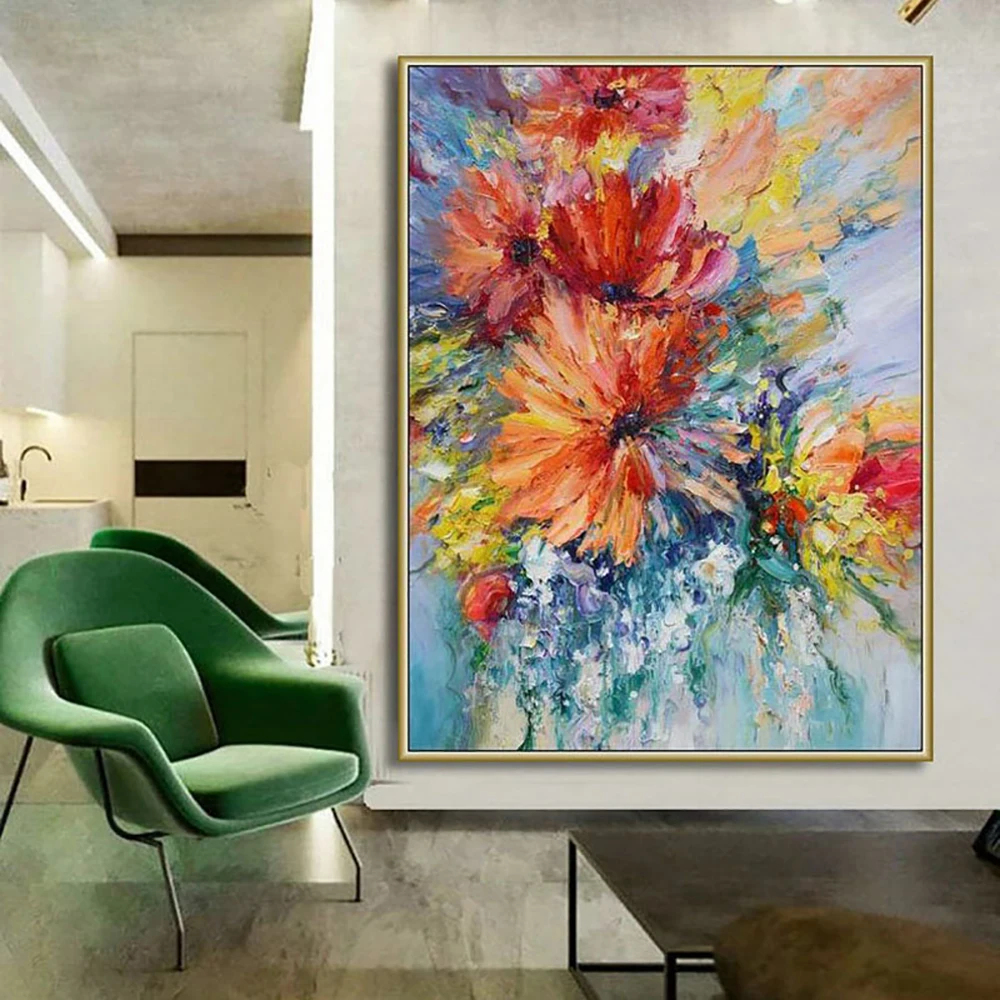 

Large Wall Art Flower Oil Painting Hand Painted On Canvas Thick Texiture Kinfe Painting Living Room Interior Decoration Painting