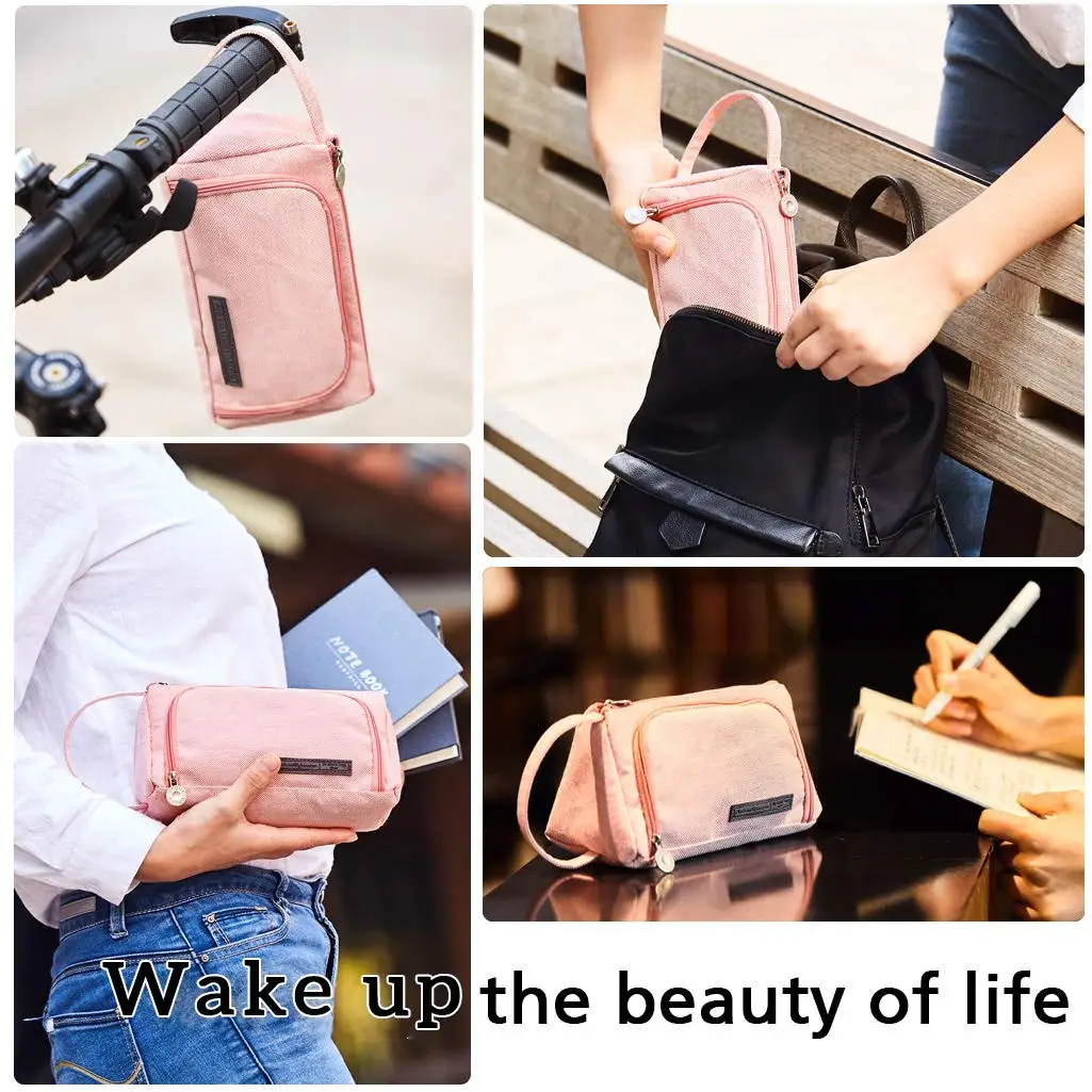 Pink Pencil Bag Solid Color Stationery Organizer for School Girls Pen Pouch Holder Canvas Office Supplies Makeup Case Gift Box