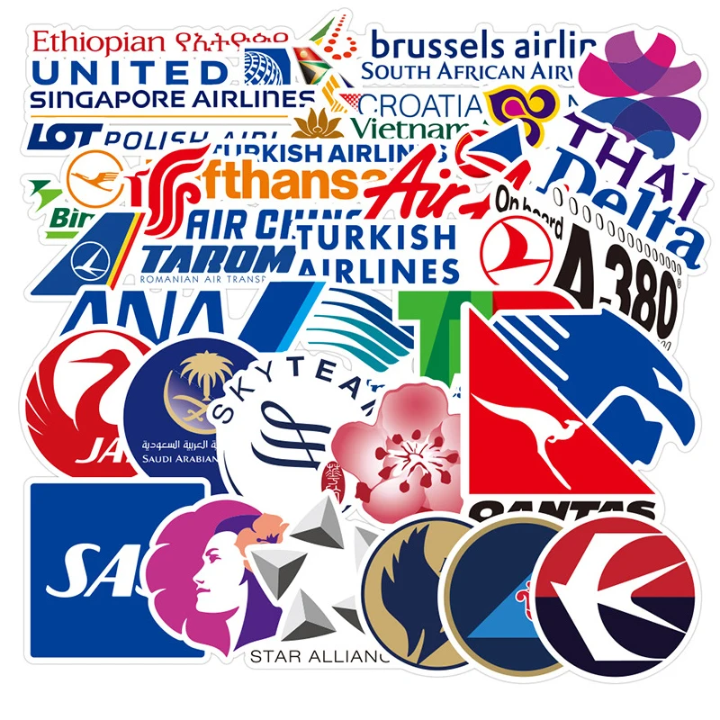 55Pcs/lot Waterproof Aviation Aircraft company LOGO Stickers Suitcase Fridge Phone Laptop Stikers Decal Sticker