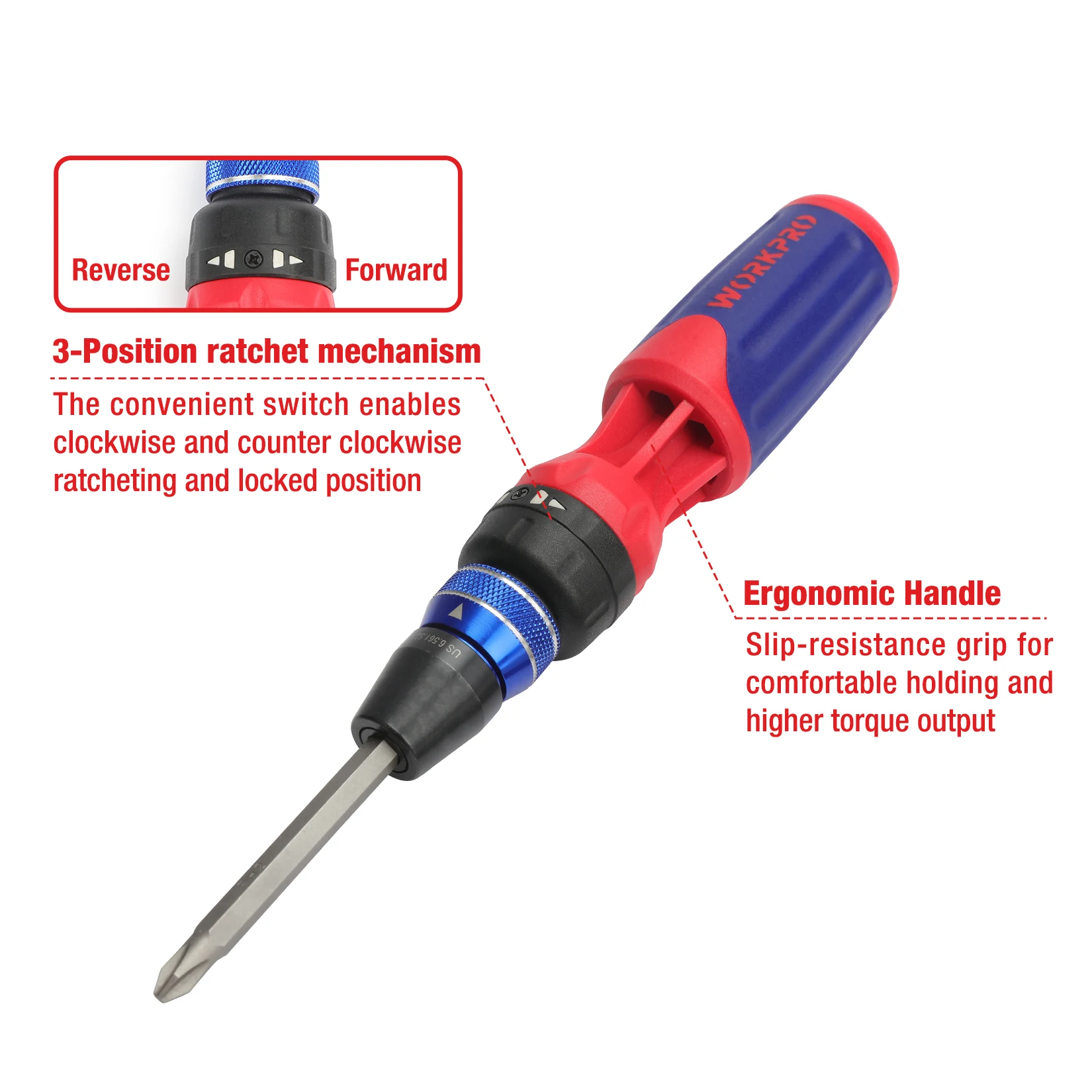 WORKPRO Ratcheting Screwdriver 12 in 1 Screwdriver set Quick Load Mechanism Screwdrivers S2 Bits Screwdriver Bit Set