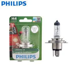 Philips H4 9003 12V 60/55W P43t Longlife EcoVision Car Halogen Head Light Original Lamp Auto Bulb High Low Beam 12342LLECOB1, 1x