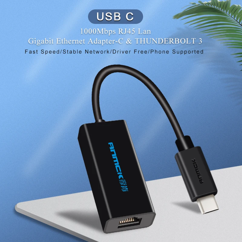 Anmck USB Type-C Networking Adapter RJ45 Plug Connecter For Laptop Macbook Pro/Air M1 Thunderbolt 3 Ethernet Network Card