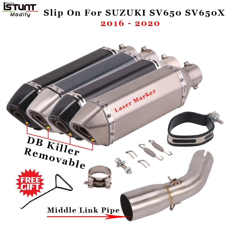 For Suzuki SV 650 2016 2017 2018 2019 2020 SV650X SV650 Motorcycle Exhaust Pipe Escape Middle Link Pipe Muffler DB Killer