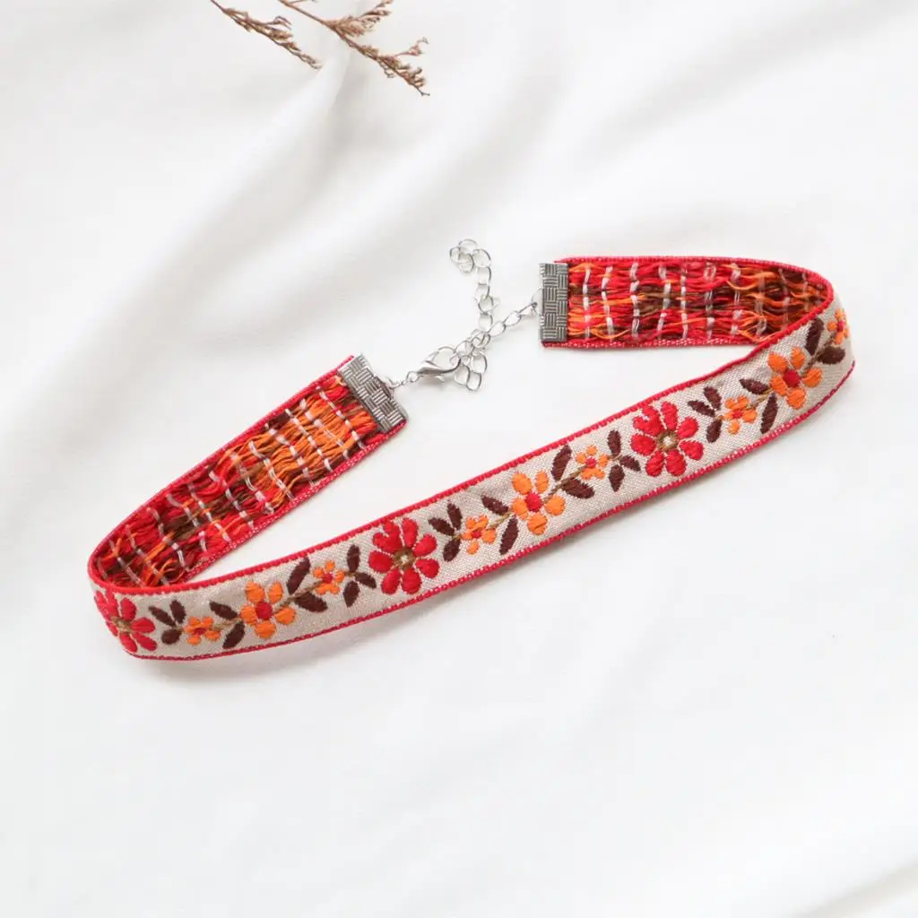 Red Series Velvet Tiny Heart Pendants Chokers Necklaces Red Wine Flower embroidery Neck Charm Necklace Lace Choker Women Jewelry image 2