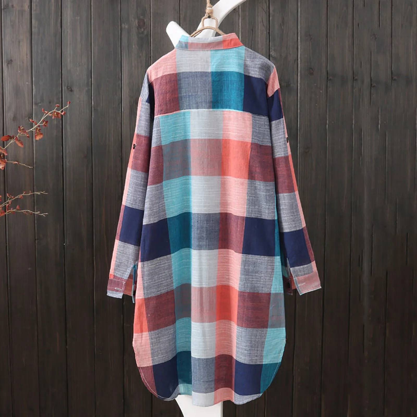 Women Casual Plaid Cotton Shirt Fashion oversized Loose Button Outdoorwear Tunic Shirt Blouse Female Long sleeve Beach Sun Tops