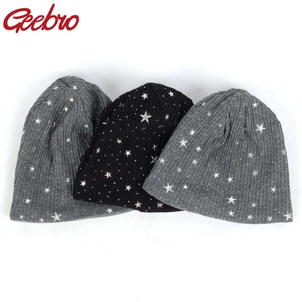 Geebro Bohemia Baby Girls Boys Ribbed Splatter Paint Star Print Beanies Infant Newborn Winter Warm Caps Unisex Baggy Cotton Hats