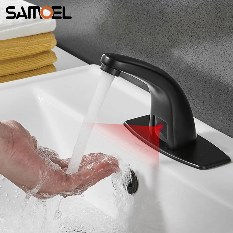

Brass matte black automatic sensor faucet tap deck-mounted bathroom auto touch-free cold water basin tap S845