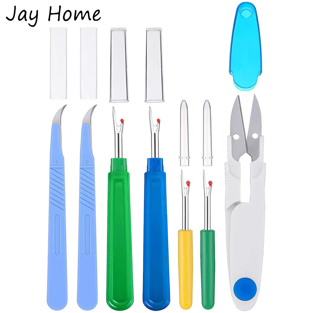 7Pcs Seam Ripper Thread Remover Kit Plastic Sewing Stitch Thread Unpicker Seam Rippers with U-Shape Scissors DIY Sewing Supplies