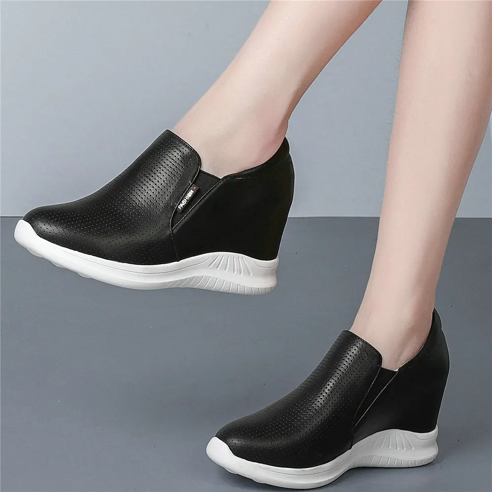 Platform Pumps Shoes Women Breathable Cow Leather Wedges High Heel Ankle Boots Female Round Toe Fashion Sneakers Casual Shoes