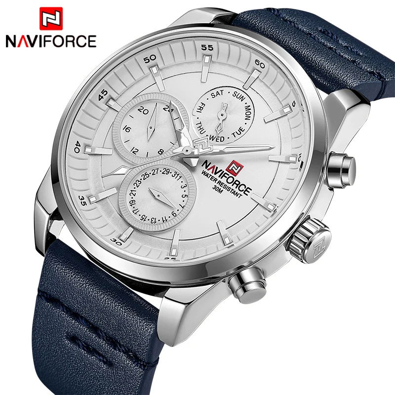 NAVIFORCE Men\'s Watches Fashion Business Waterproof Wristwatch Casual Genuine Leather Sports Quartz Date Clock Relogio Masculino