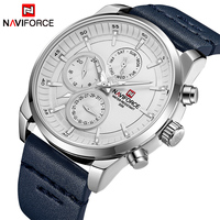 NAVIFORCE Men's Watches Multifunction Business Waterproof Wristwatch Genuine Leather Sport Quartz Day and Date Display Man Clock