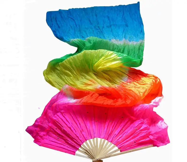 Handwork Colorful Belly Dance Women Costume Bamboo Long Silk Fans Veil Silk Fan public dancing Long silk fan Performing props SN