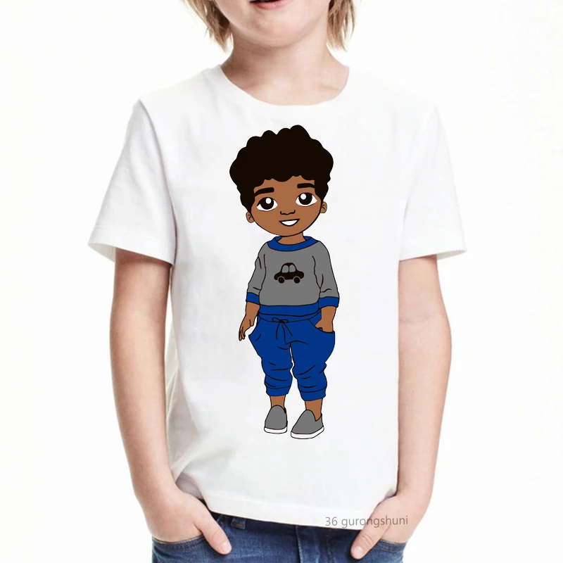 newly kids t-shirt cute african black boy melanin poppin print pattern boys t shirt summer white shortsleeve Childrens clothing