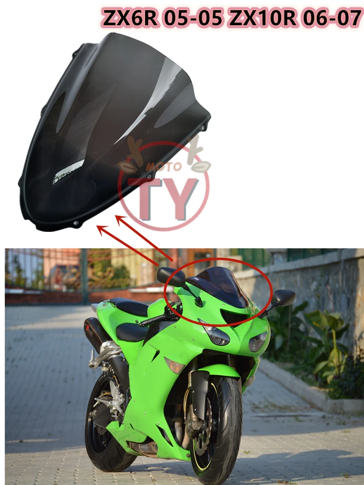 DIMP Clear Windshield For Kawasaki Ninja ZX-6R (2009-2023) & ZX-10R (2008-2010) – Pre-Drilled, Front