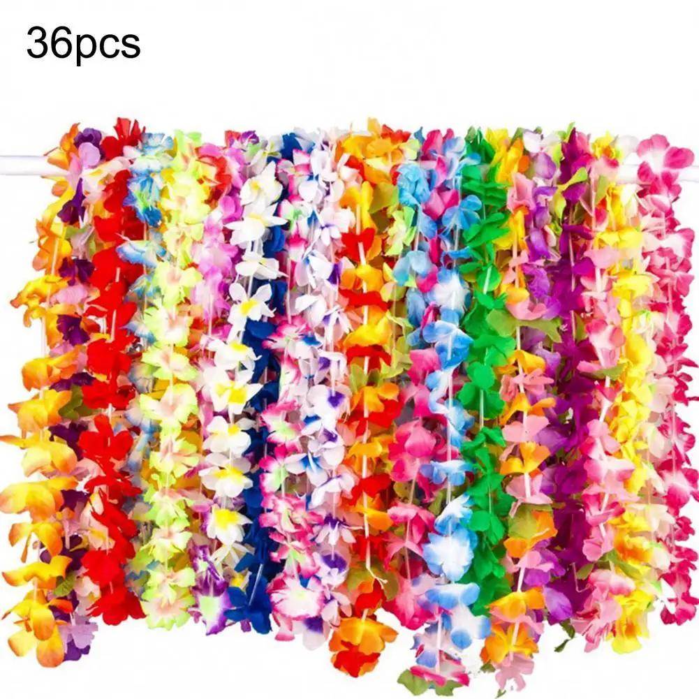 36Pcs Hawaii Christmas Wreath Door Decoration Party Hawaiian Party Artificial Leis Flower Colourful Necklaces For Outdoor Decor