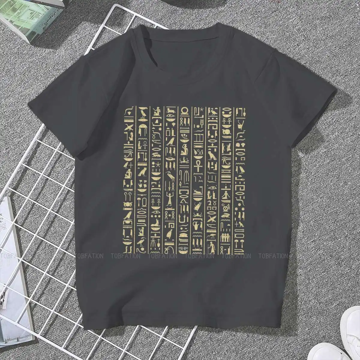 Black Gold Hieroglyphics Women Tshirts Egyptian Ancient Egypt Culture Vintage Female Clothing Big size Cotton Graphic Streetwear